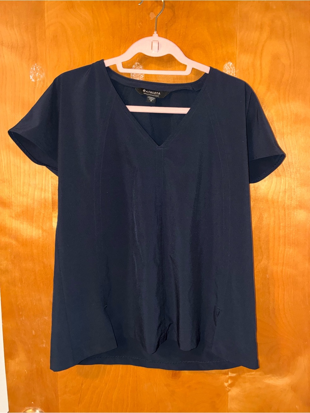 Athleta Navy V-Neck Short Sleeve Women's Top S